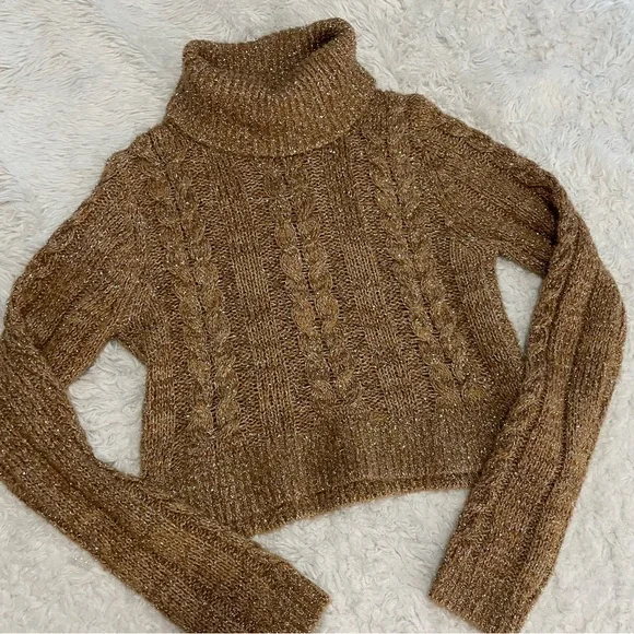 PILCRO | Cableknit Shine Wool Blend Turtleneck Sweater - Picture 4 of 15